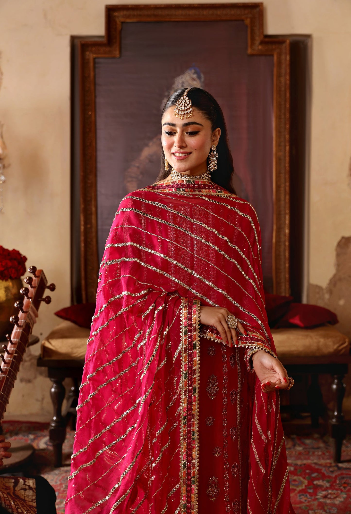 red formal dress with sleeves