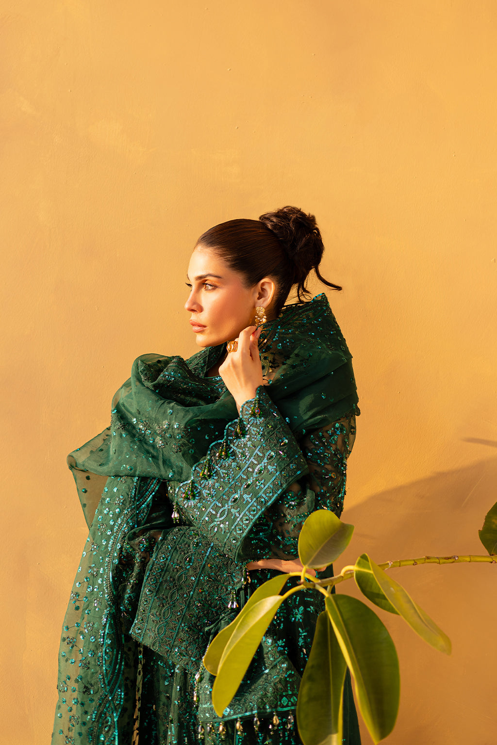 green silk dress