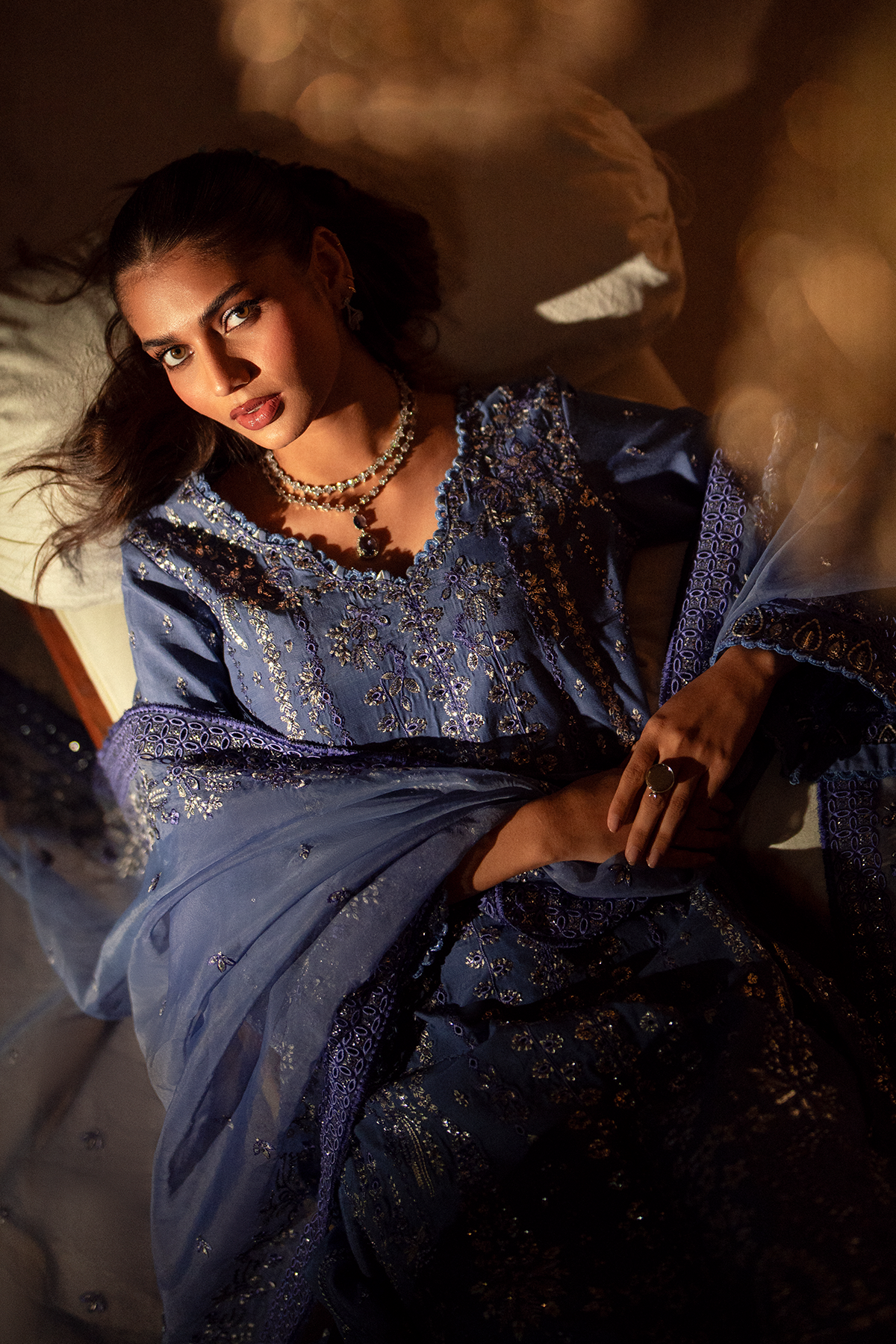 blue silk dress pakistani