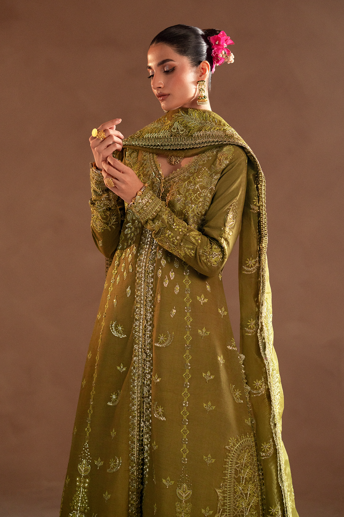 green silk dress