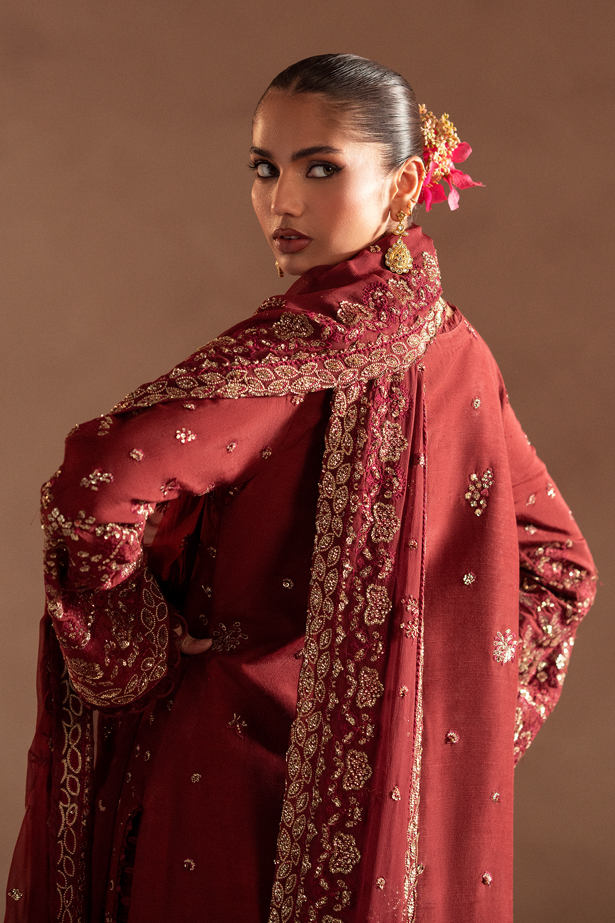 red silk evening dress