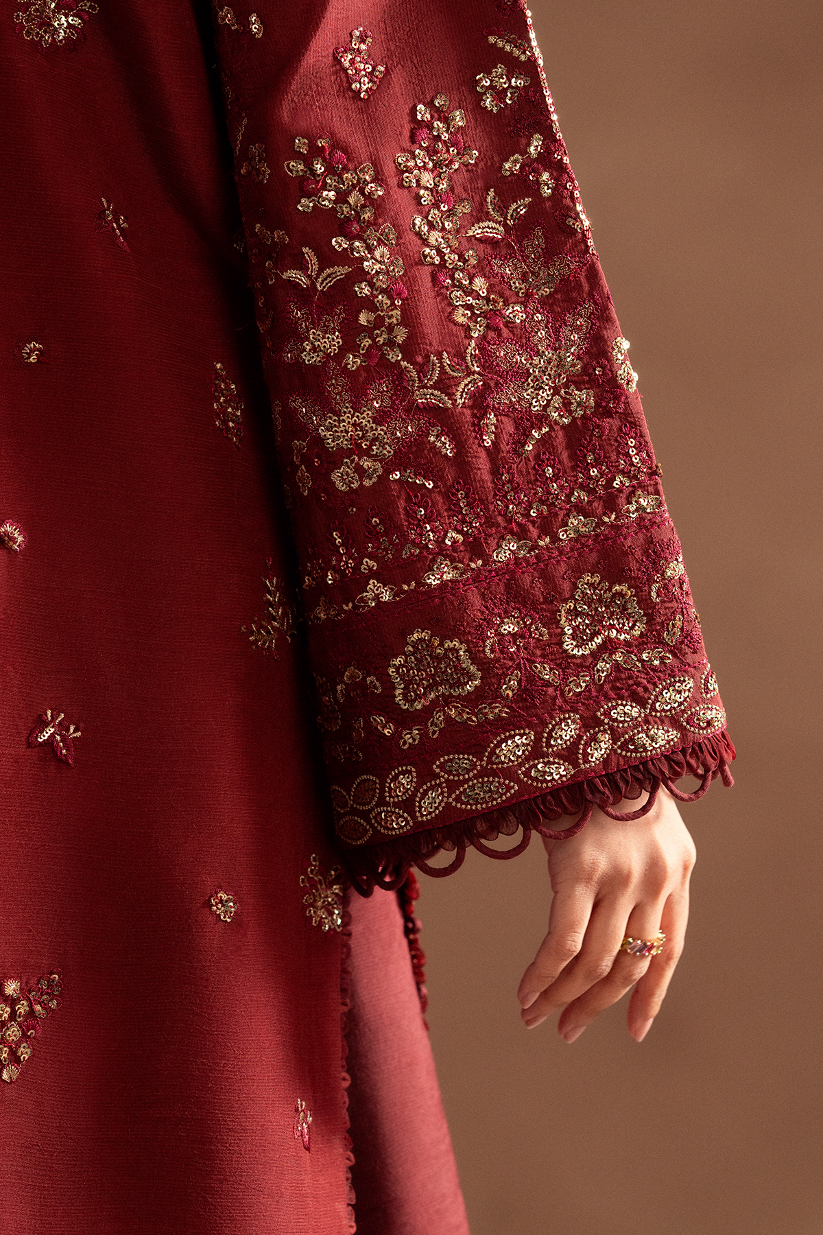 red silk long dress